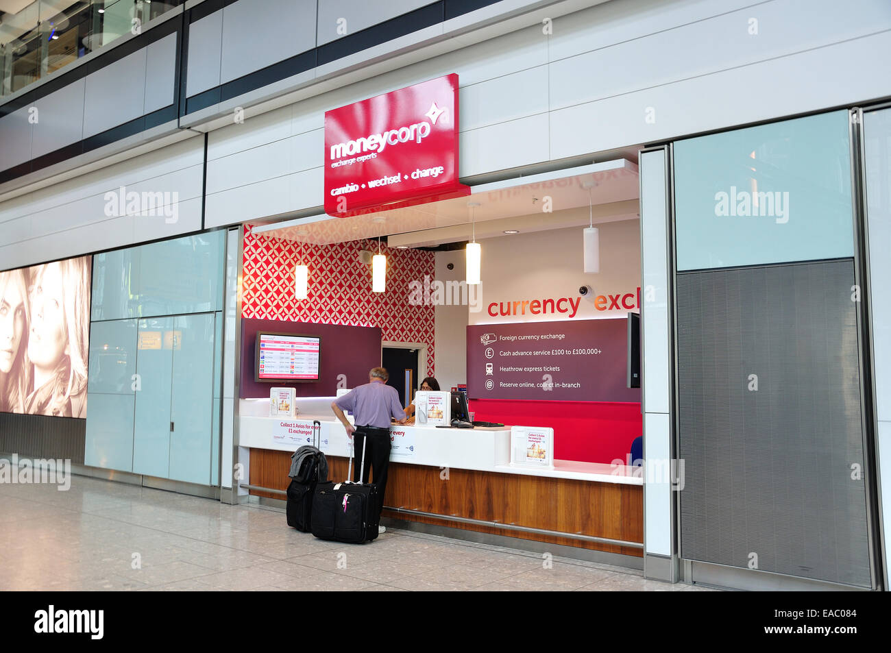 Moneycorp currency change, Terminal 5, Heathrow Airport. Hounslow, Greater London, England, United Kingdom Stock Photo