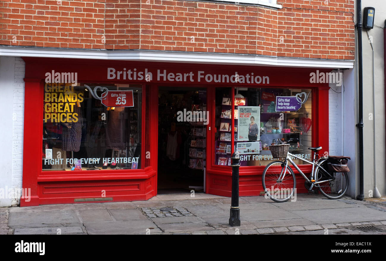 british heart foundation charity shop in the high street of the city of