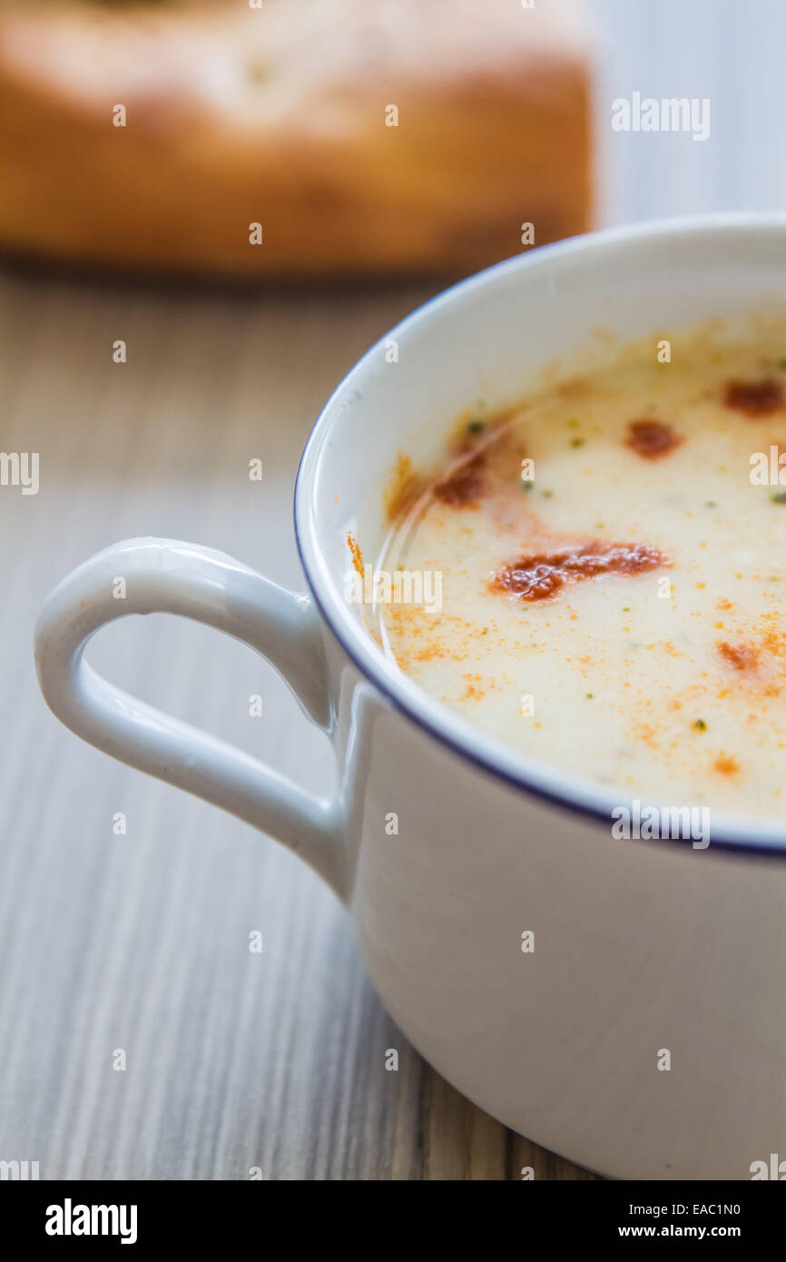 Traditional Turkish yoghurt soup made of yoghurt, egg, oil, rice Stock