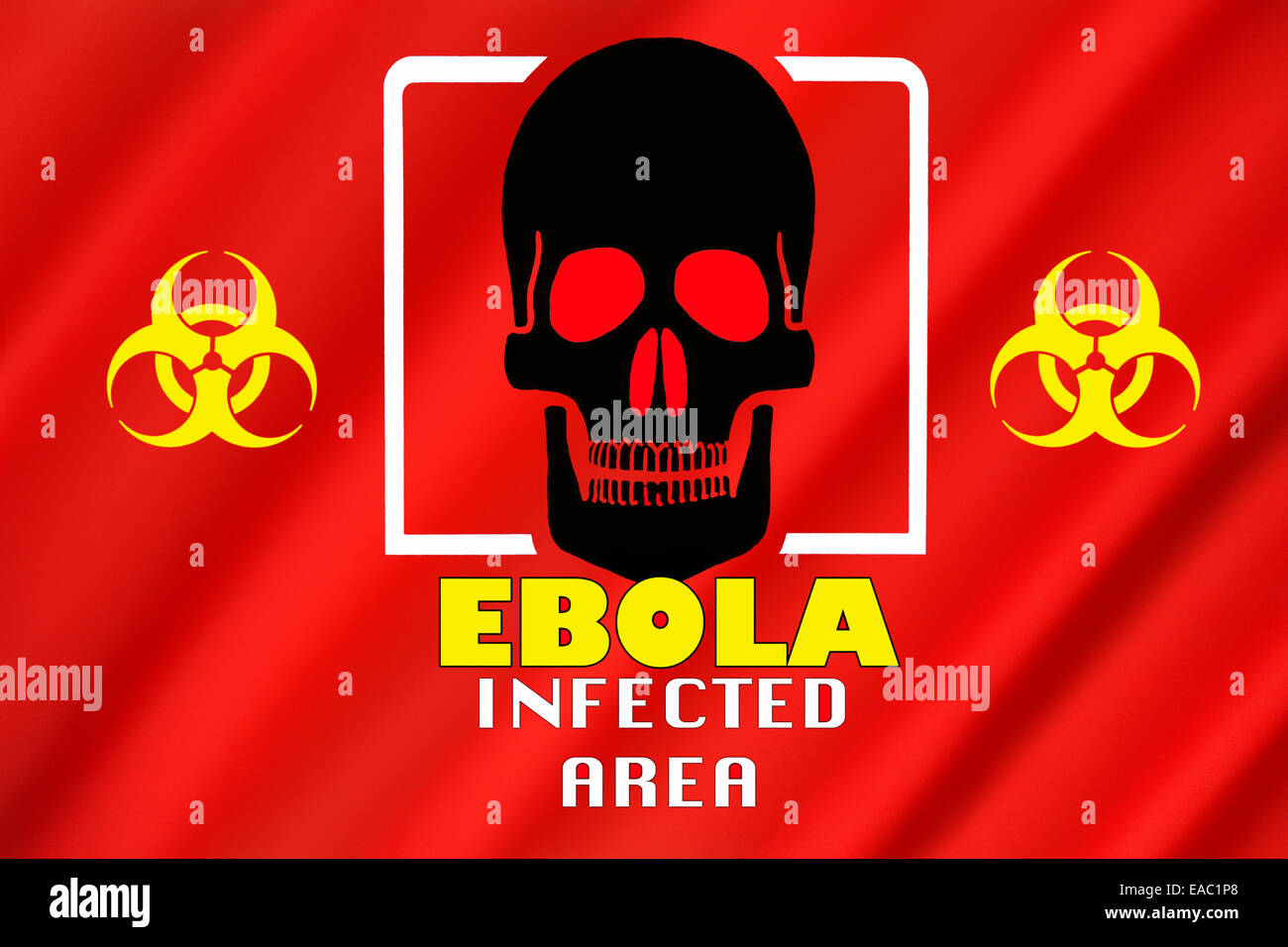 Warning Flag - Ebola Outbreak - Infected Area.  Biohazard warning of an Ebola infected area. Stock Photo
