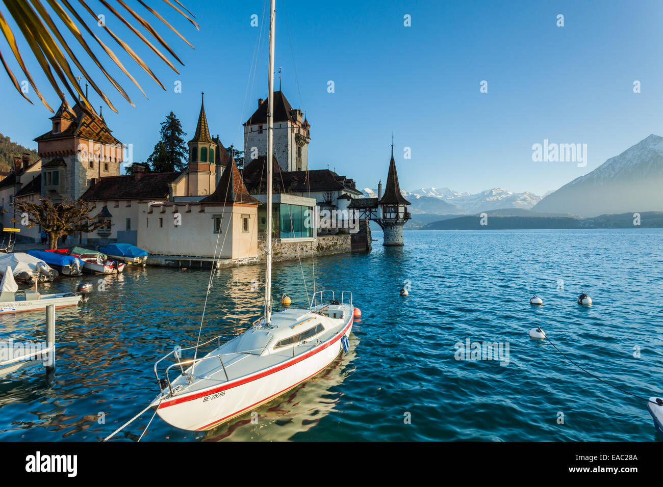 Oberhofen castle on lake Thun, canton of Bern, Switzerland. Stock Photo