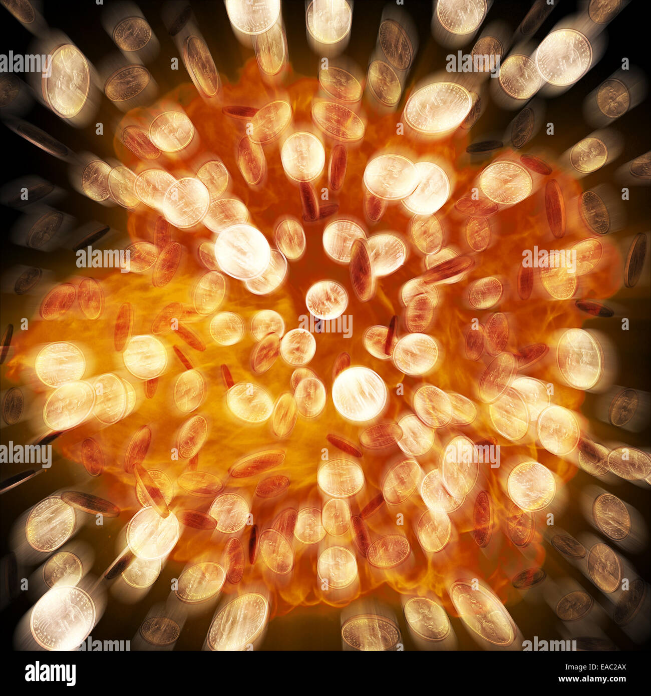 Dollar Coin Explosion Stock Photo - Alamy