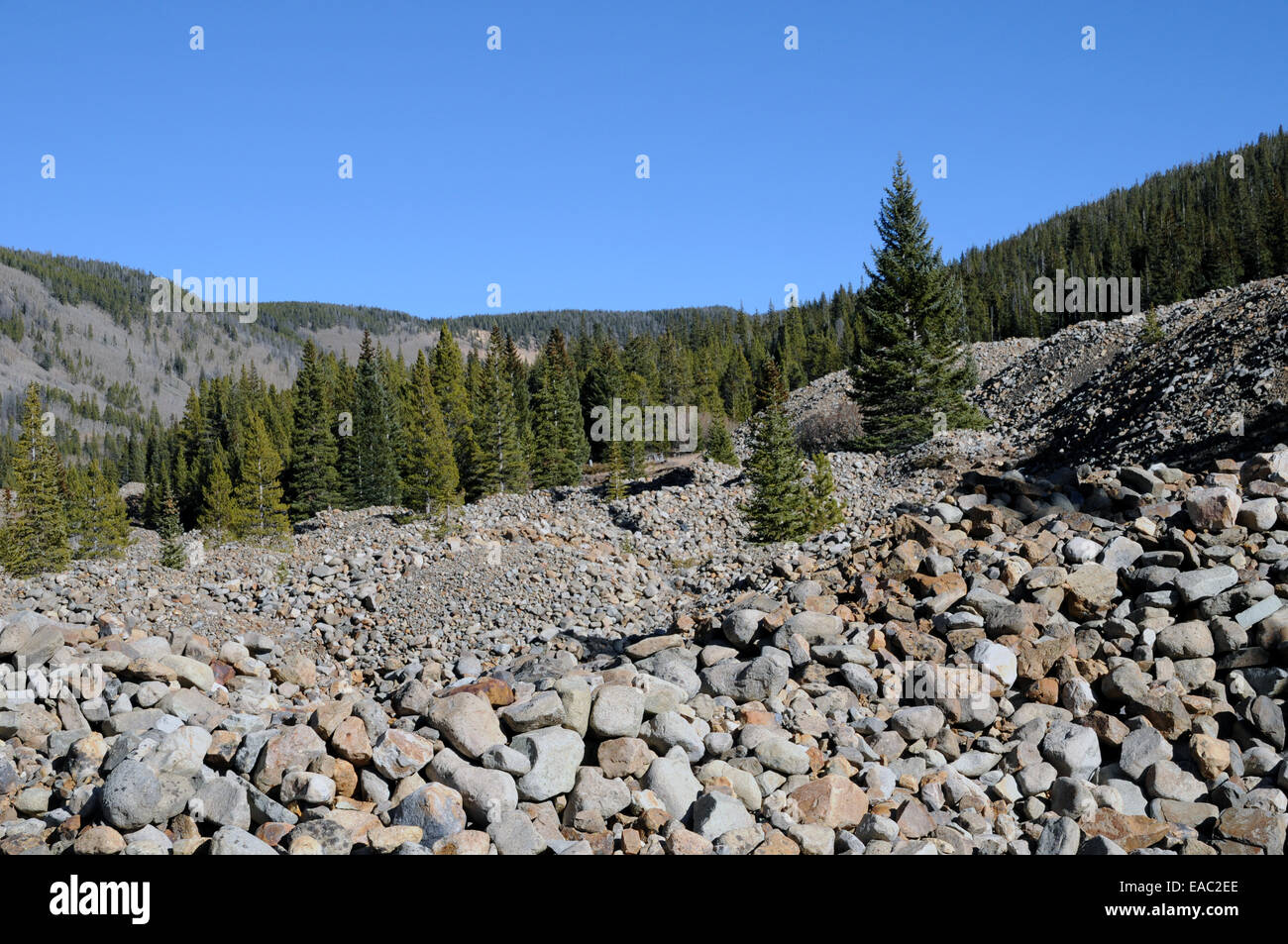 Piles of rocks and boulders left in French Gulch, Breckenridge. They