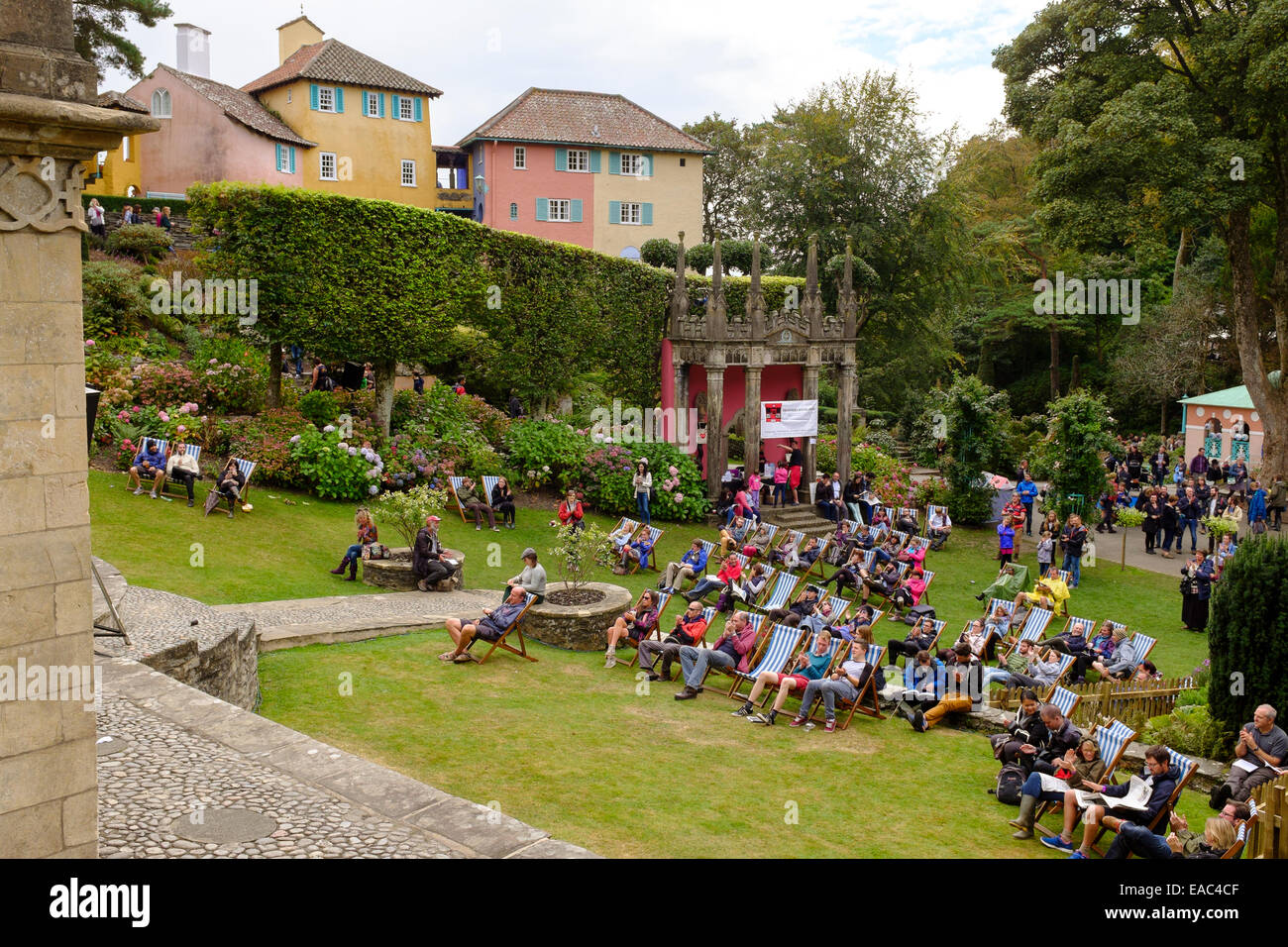 Crowd of People at music festival No.6, Portmeirion, North Wales. Stock Photo