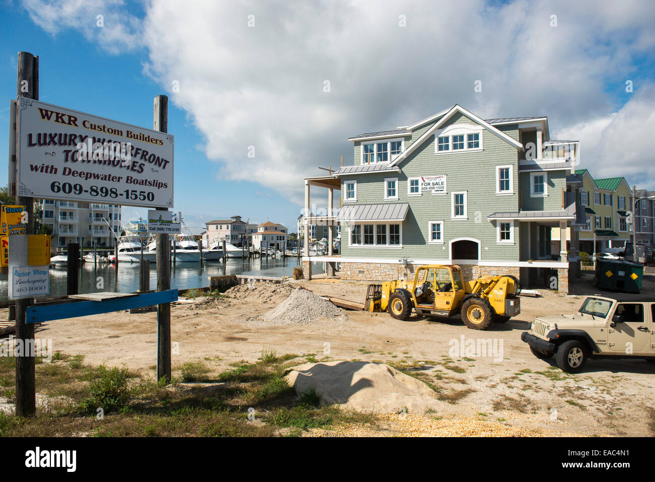 Construction of luxury waterfront homes in the marina at Cape May, New