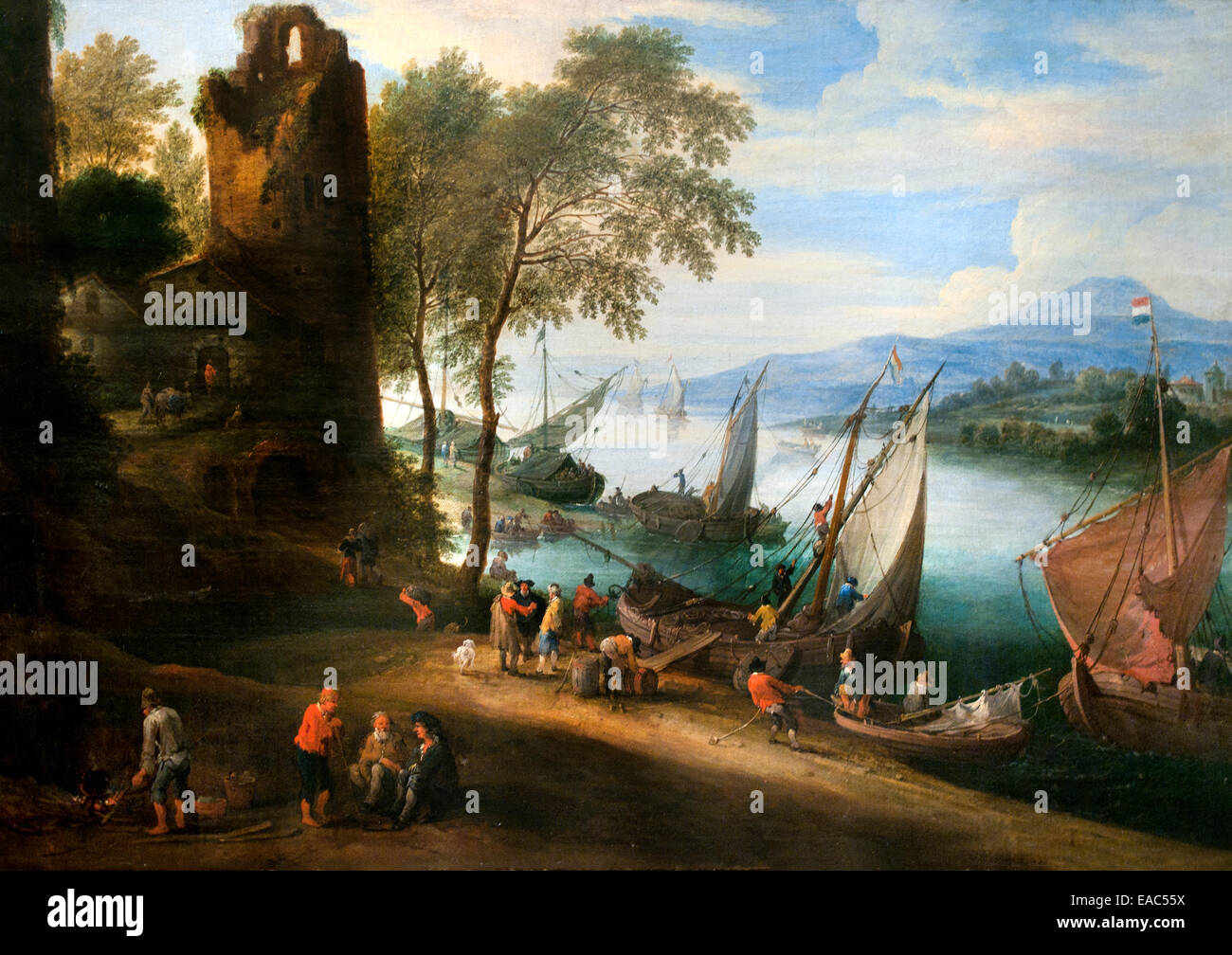 Paysage fluvial anime - Riverscape drives by Pieter Bout 1658-1689