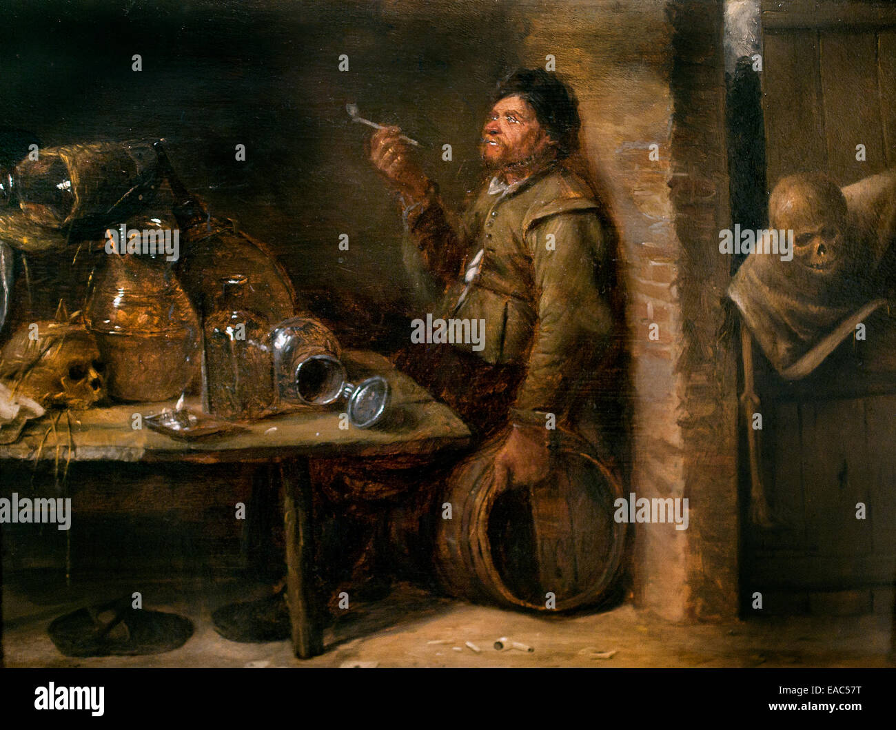 Le Fumeur et la Mort - The Smoker and DeathJoos van Craesbeeck 1605–1660) was a Flemish painter Belgian Belgium Stock Photo