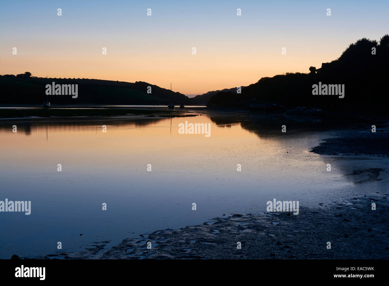 Boats in the Gannel Estuary - Newquay, Cornwall, England, UK Stock Photo