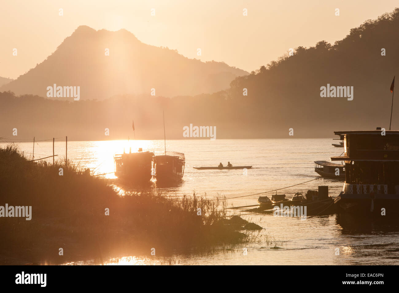 Sunset. Mekong River at Luang Prabang, Laos, South East Asia, Asia, Stock Photo