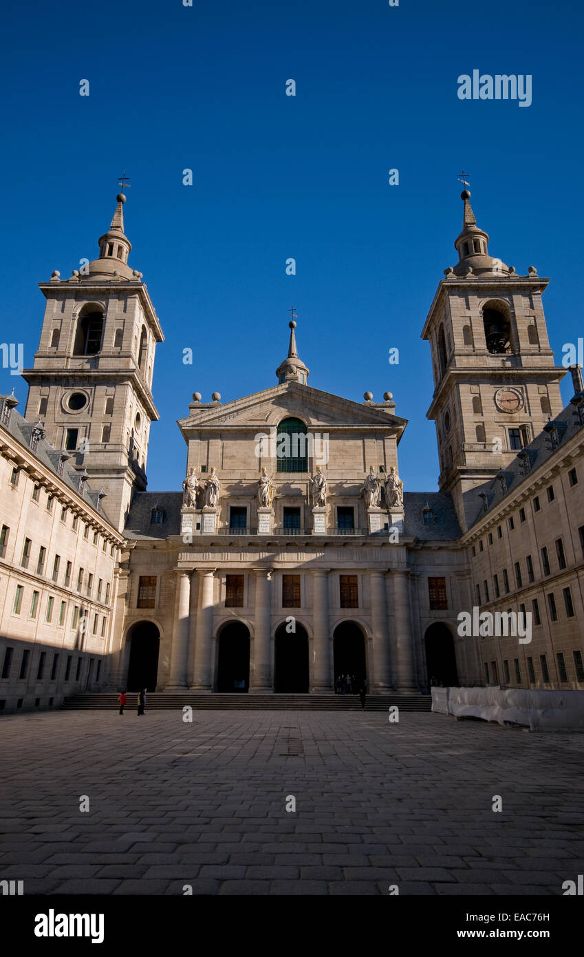 Royal Monastery of San Lorenzo de El Escorial. Madrid, Spain. Basilica Facade Stock Photo