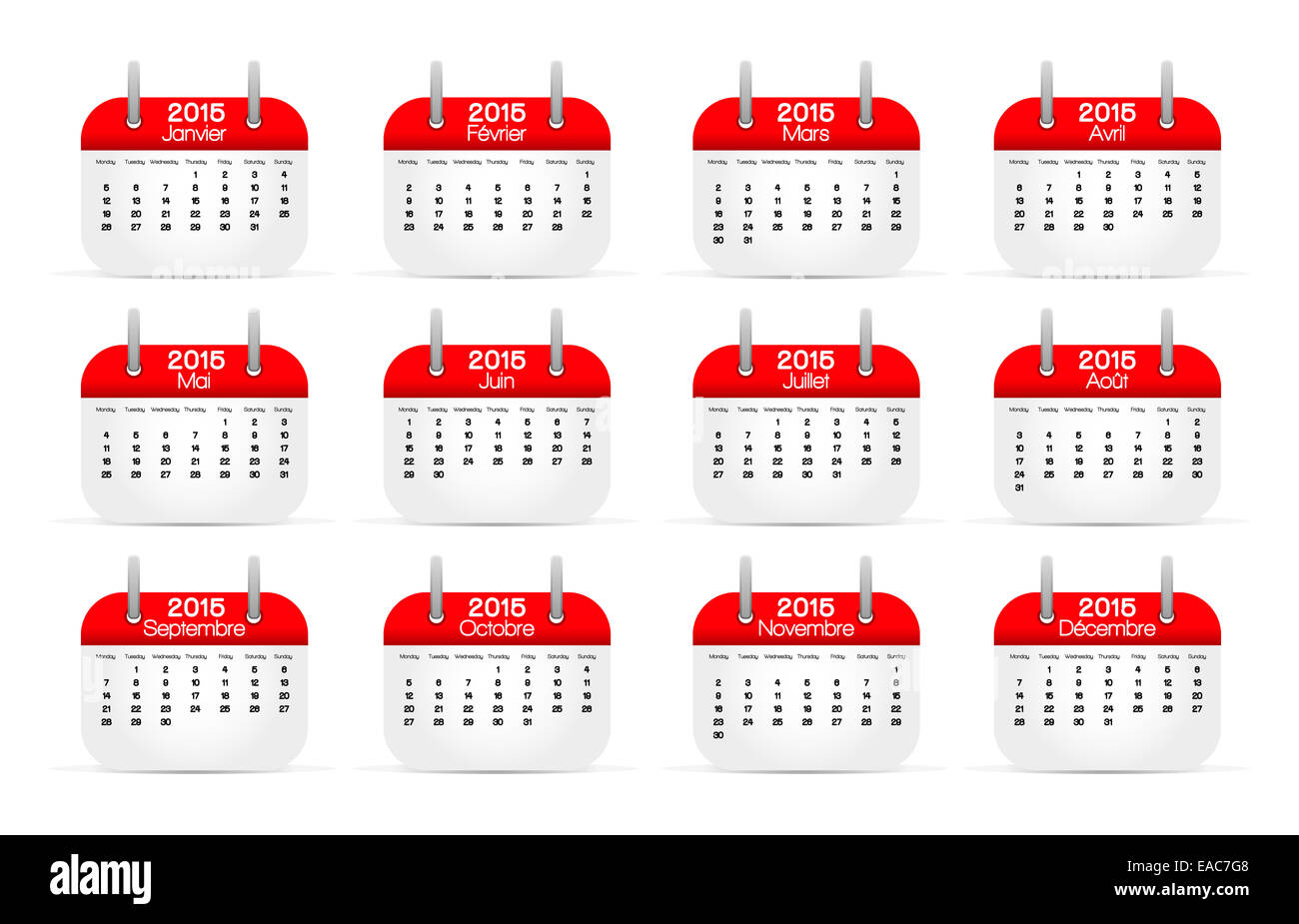 Annual Calendar 2015 French language vector illustration Stock Photo