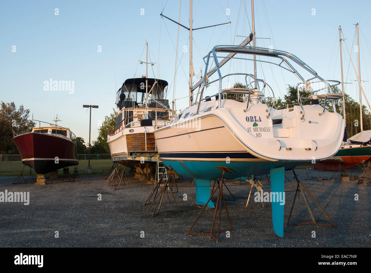 A boat at Knapps Narrows Marina, Tilghman Island Maryland USA Stock Photo