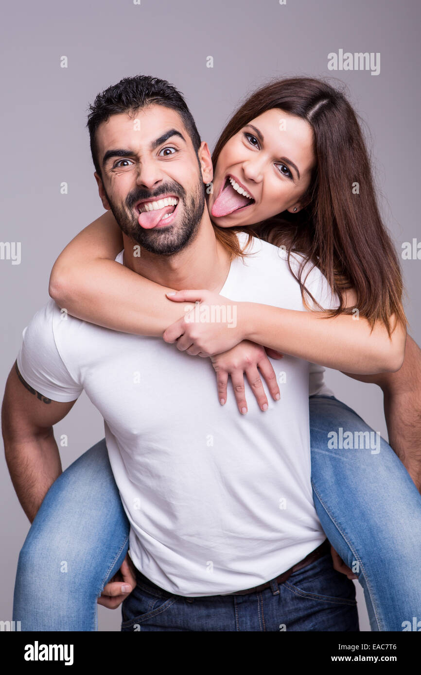 Portrait of a funny love couple hugging each other Stock Photo