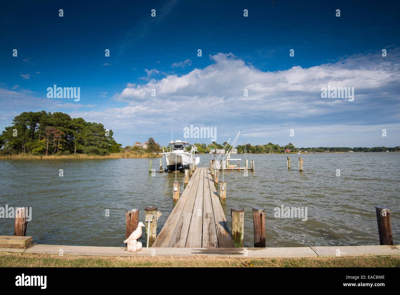 A boat dock at the end of Black Walnut Point Road on Tilghman Island, Talbot County Maryland USA Stock Photo