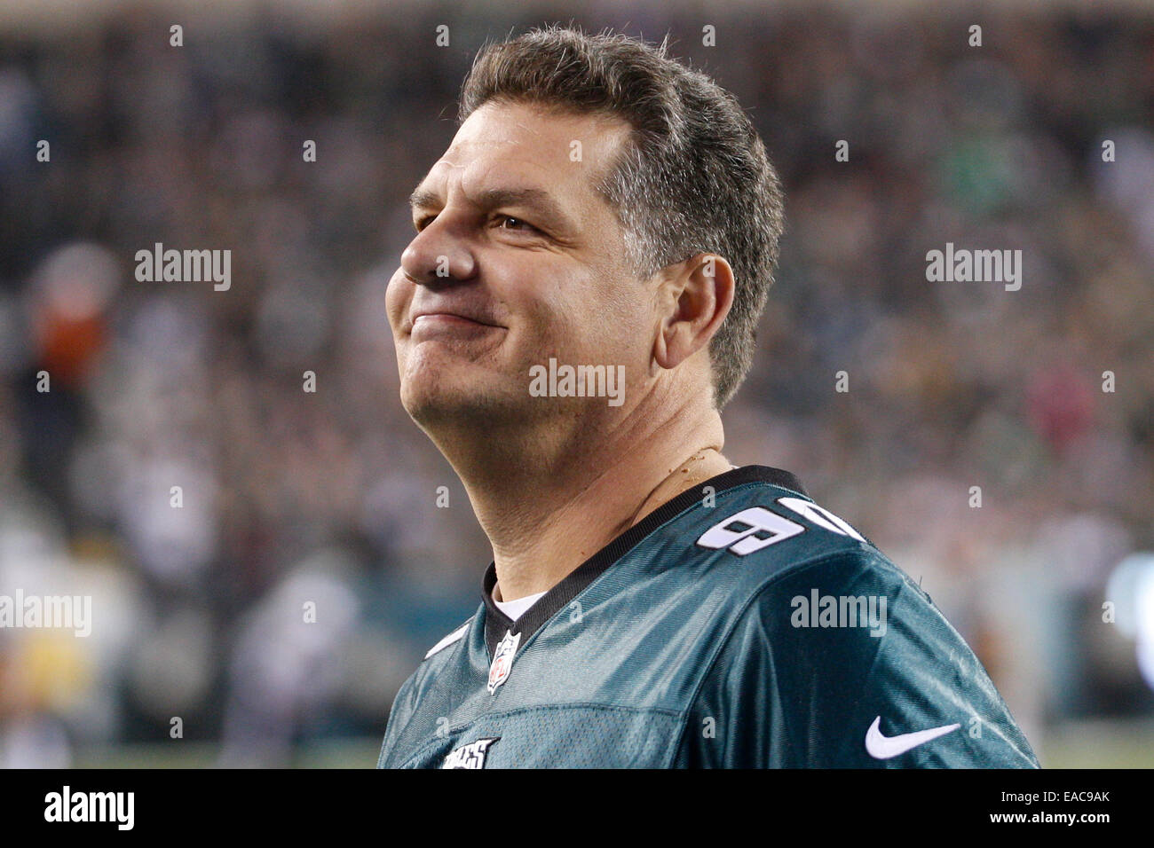 November 10, 2014: ESPN host Mike Golic looks on during the NFL game between the Carolina Panthers and Philadelphia Eagles at Lincoln Financial Field in Philadelphia, Pennsylvania. The Philadelphia Eagles won 45-21. Stock Photo