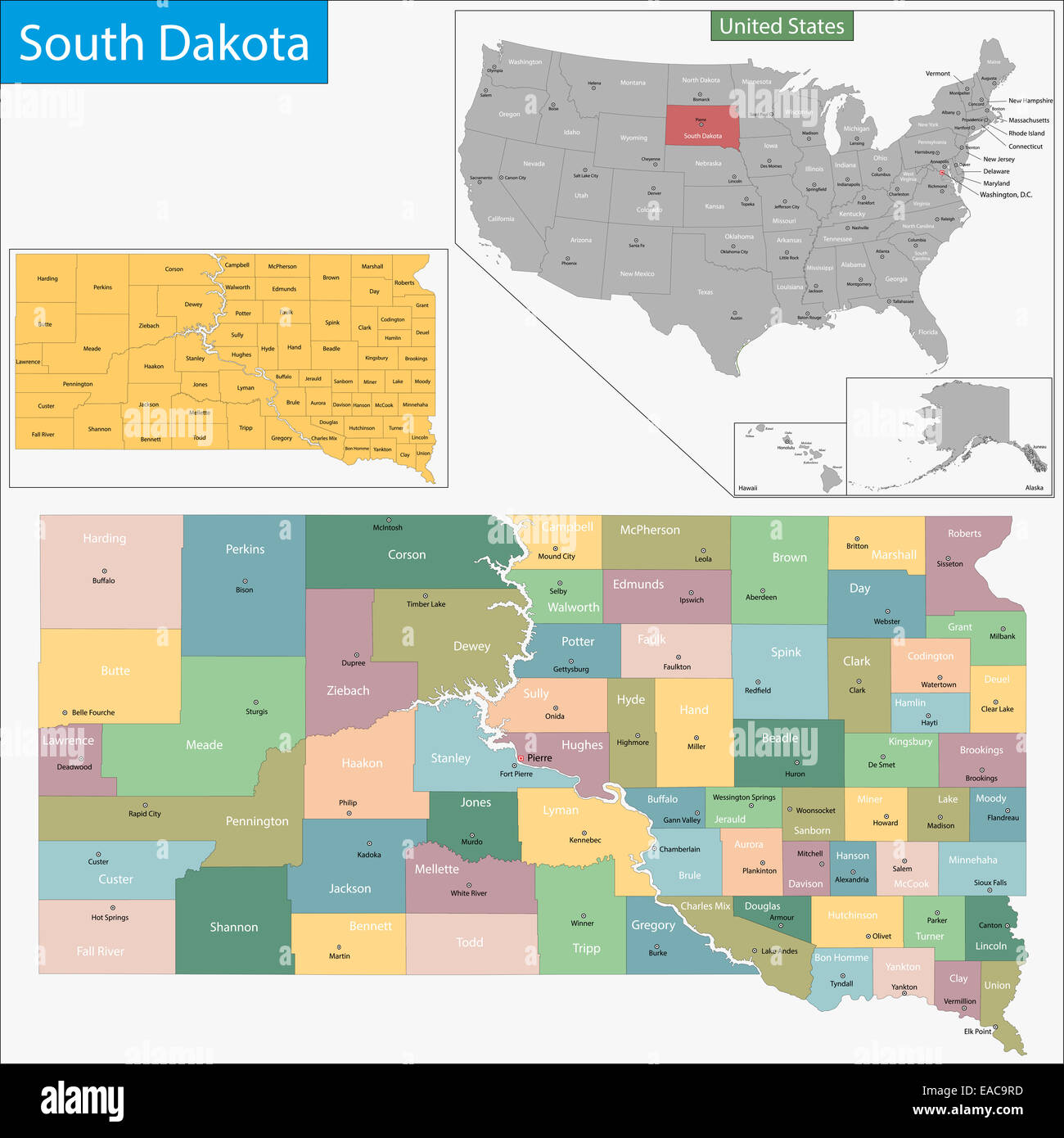 South Dakota map Stock Photo
