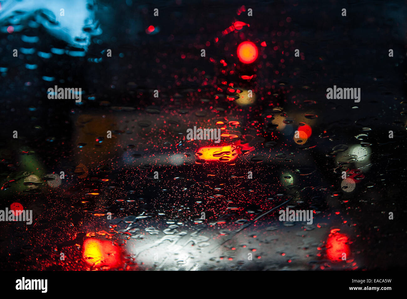 Night time driving in wet conditions Stock Photo