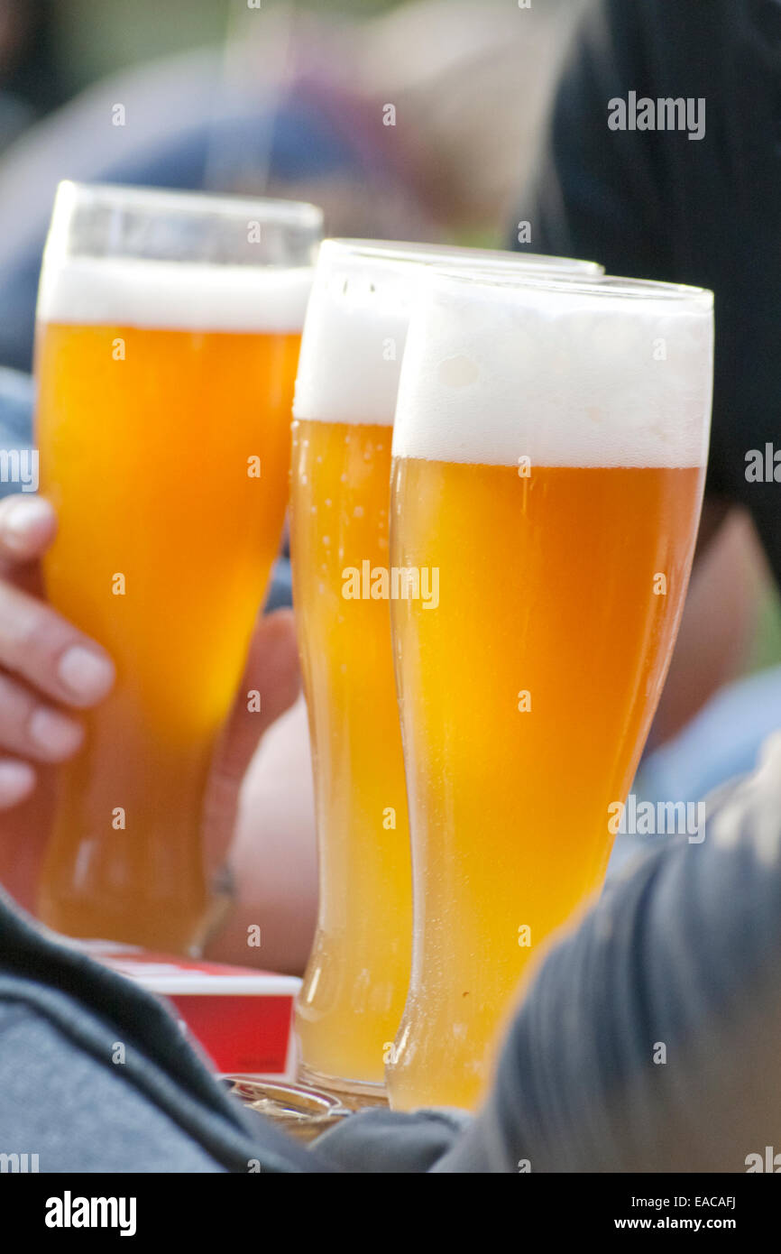 Beer Glasses in the beer garden Stock Photo Alamy