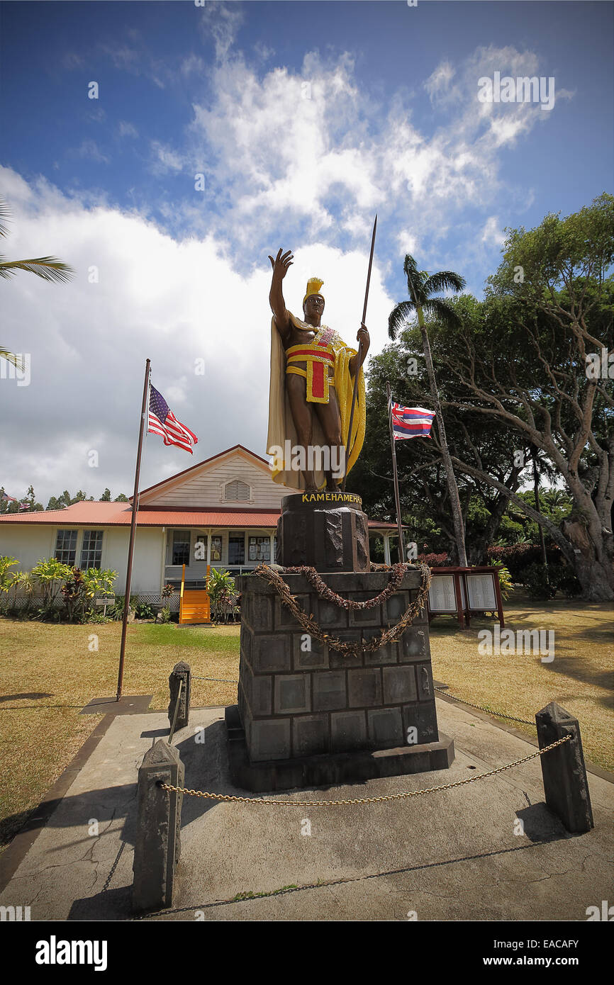 Statue of 'King Kamehameha' in the town of Kapaau on the North shore of the big island of Hawaii Stock Photo