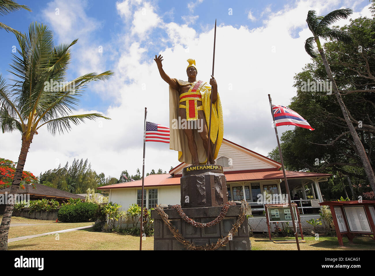 Statue of 'King Kamehameha' in the town of Kapaau on the North shore of the big island of Hawaii Stock Photo