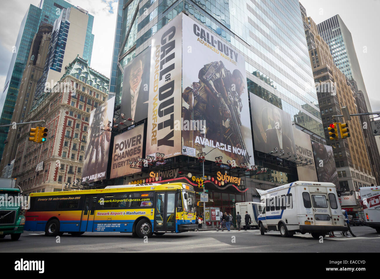 A billboard for the 'Call of Duty: Advanced Warfare'  multiplayer videogame in Times Square in New York Stock Photo