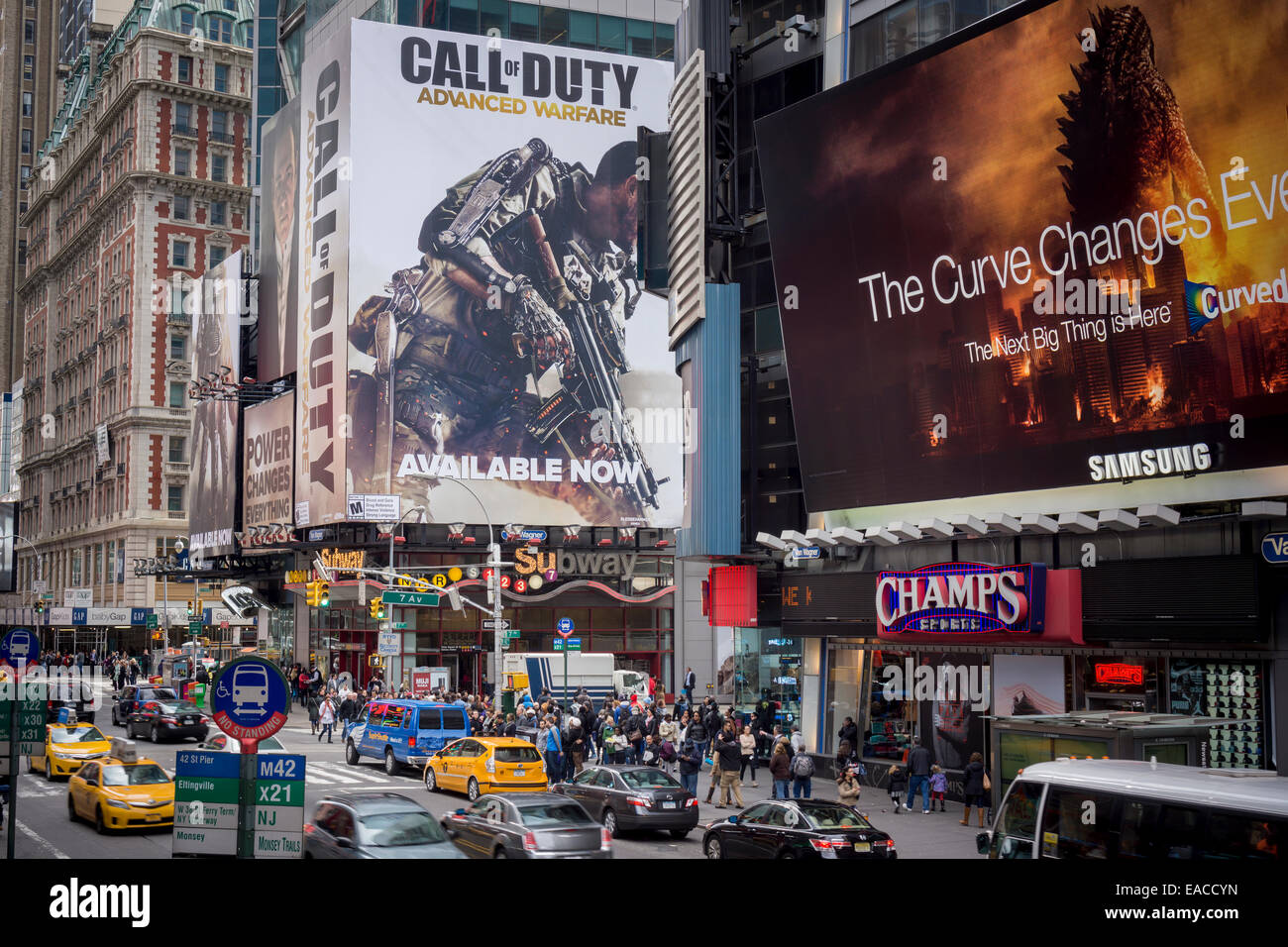 A billboard for the 'Call of Duty: Advanced Warfare'  multiplayer videogame in Times Square in New York Stock Photo