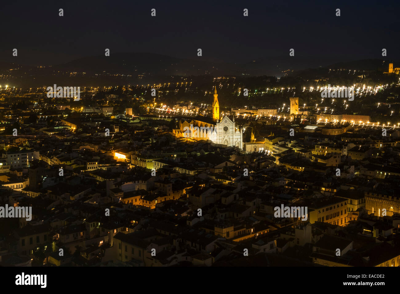 A view over Florence at night from the Duomo's public viewing platform Stock Photo