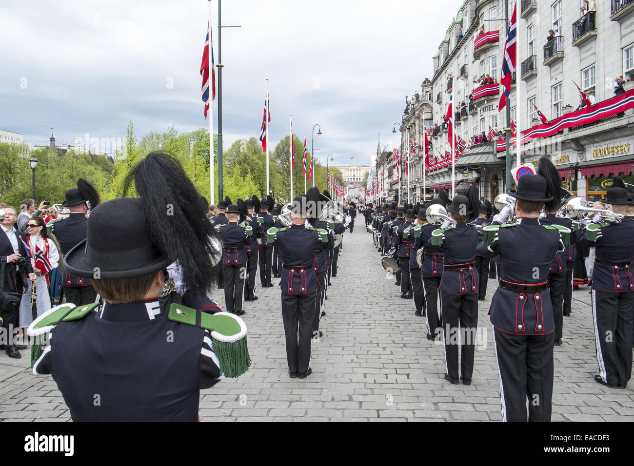 Norway Oslo 17 may royal guards band on parade Stock Photo