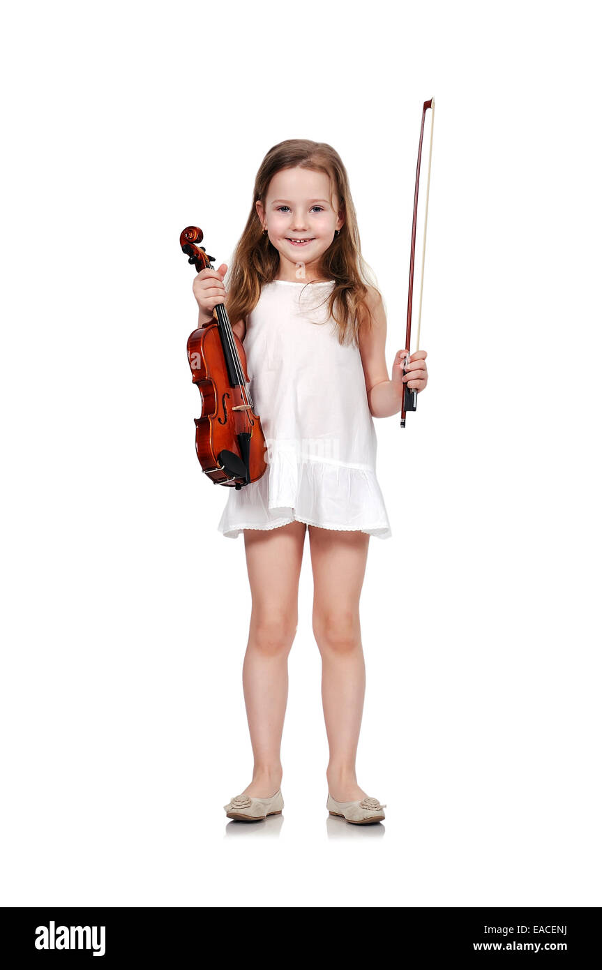 girl holding violin isolated on white background Stock Photo - Alamy