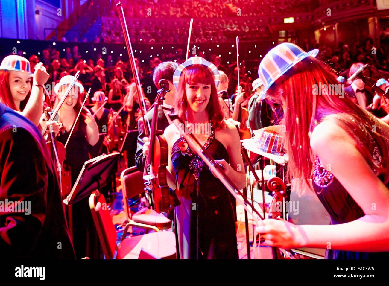 LONDON, UK. 11th Nov, 2014. The Wessex Youth Orchestra following the Pomp & Circumstance finale at the Music for Youth Schools Prom 2014 at the Royal Albert Hall. Credit:  Alick Cotterill/Alamy Live News Stock Photo