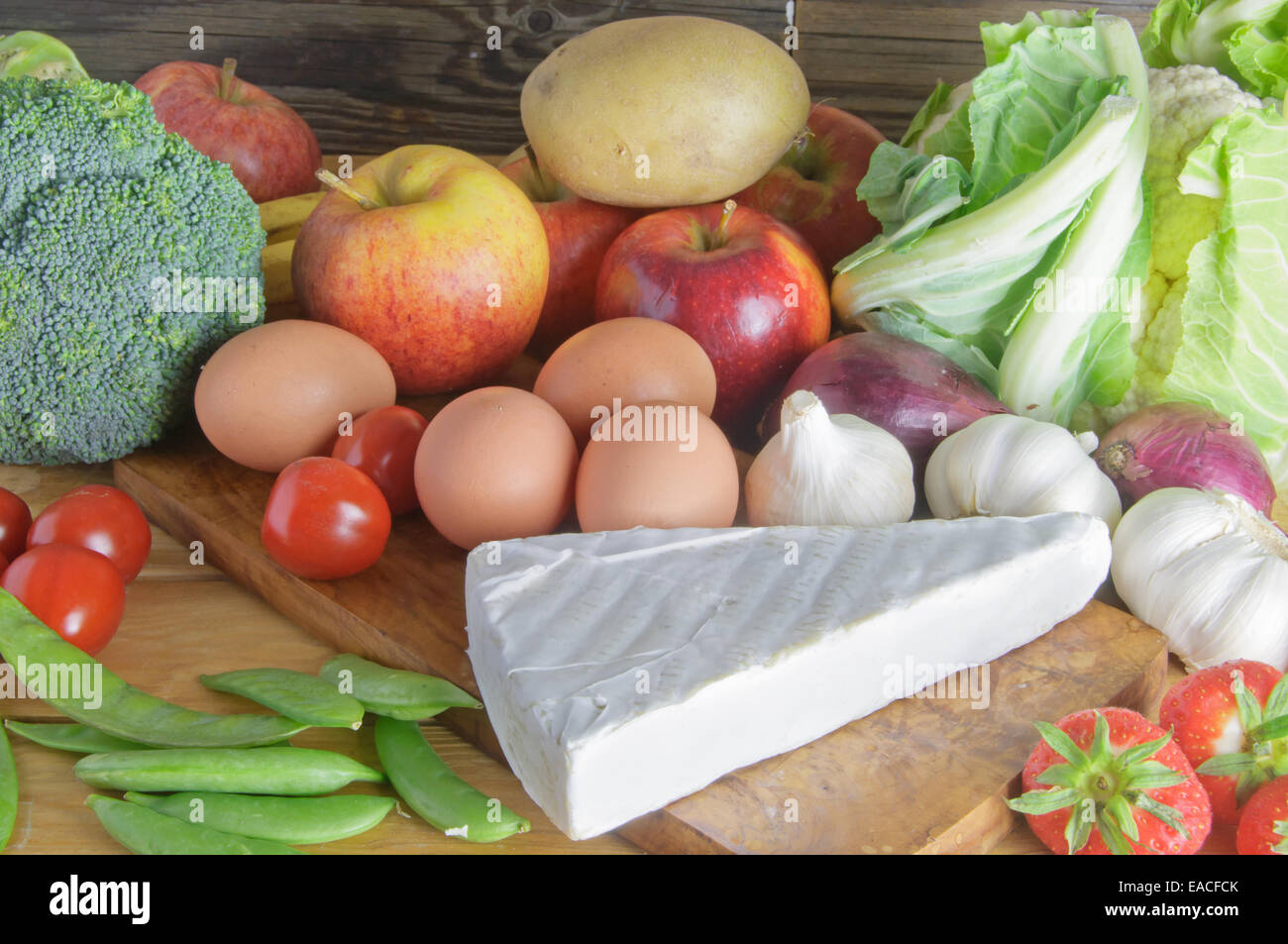 Fresh organic produce including fruits, vegetables and dairy Stock