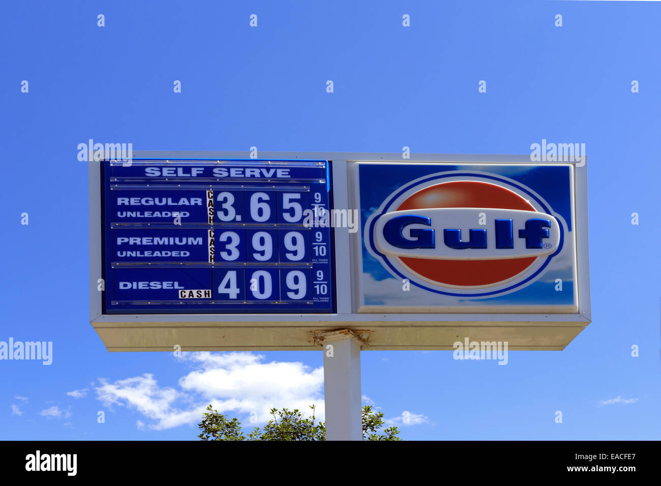 Gas station price sign Long Island New York Stock Photo