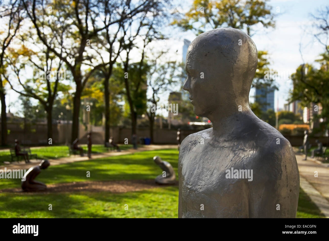 A sculpture from 'Borders'  exhibition in Solti Park, Grant Park Stock Photo
