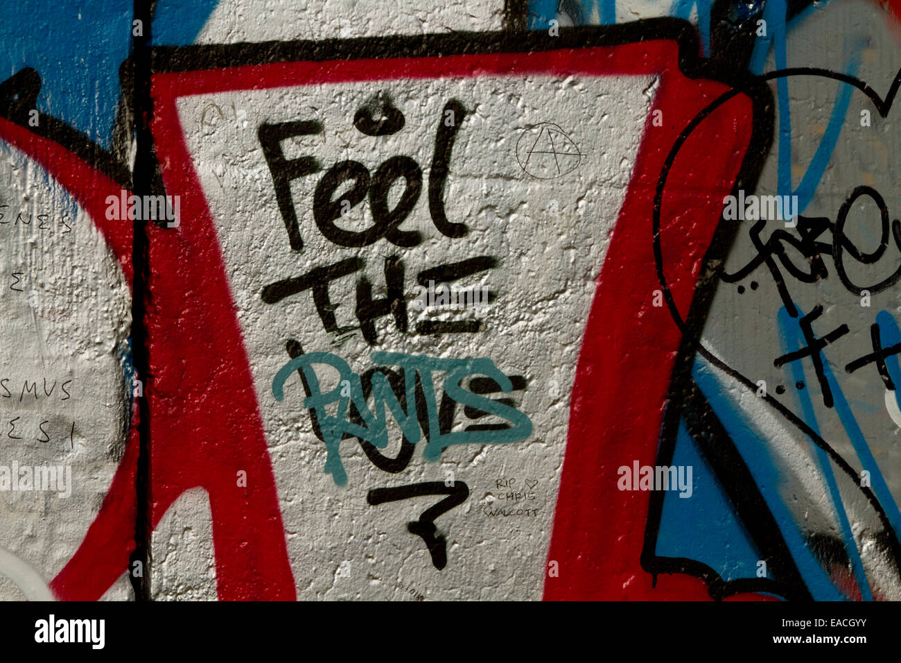 Graffiti feel the love pants funny urban Berlin Stock Photo