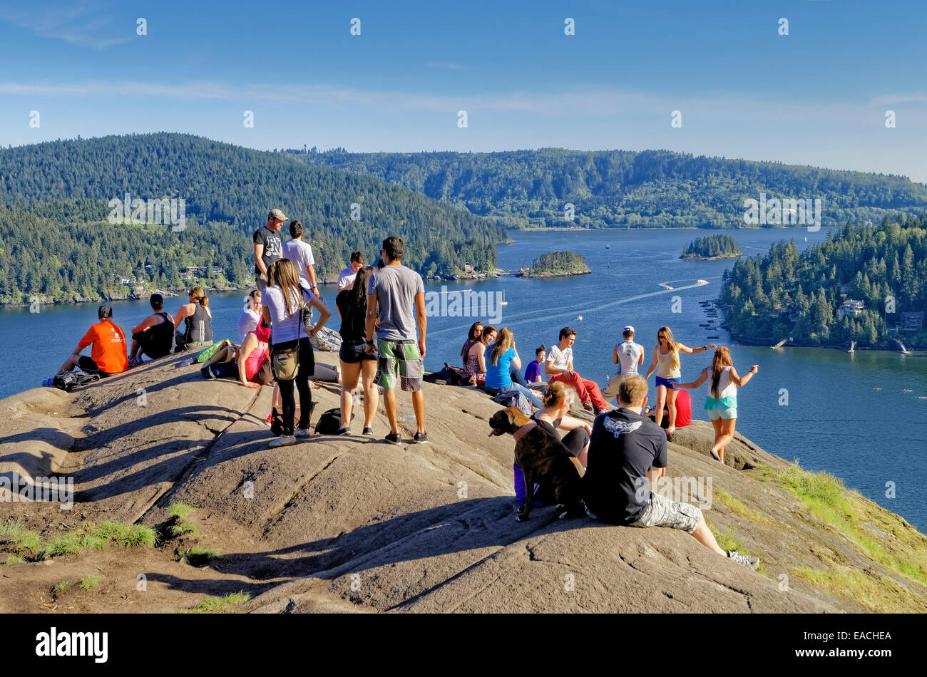 One of the most popular hiking destinations in the Vancouver area is Quarry Rock overlooking  Deep Cove, District of N Vancouver Stock Photo