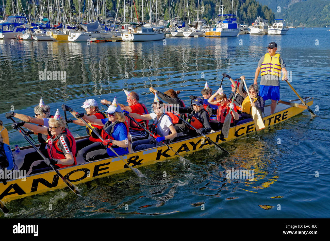 The 'Perfect Catch' Dragon boat team, Deep Cove, N. Vancouver, BC, Canada Stock Photo