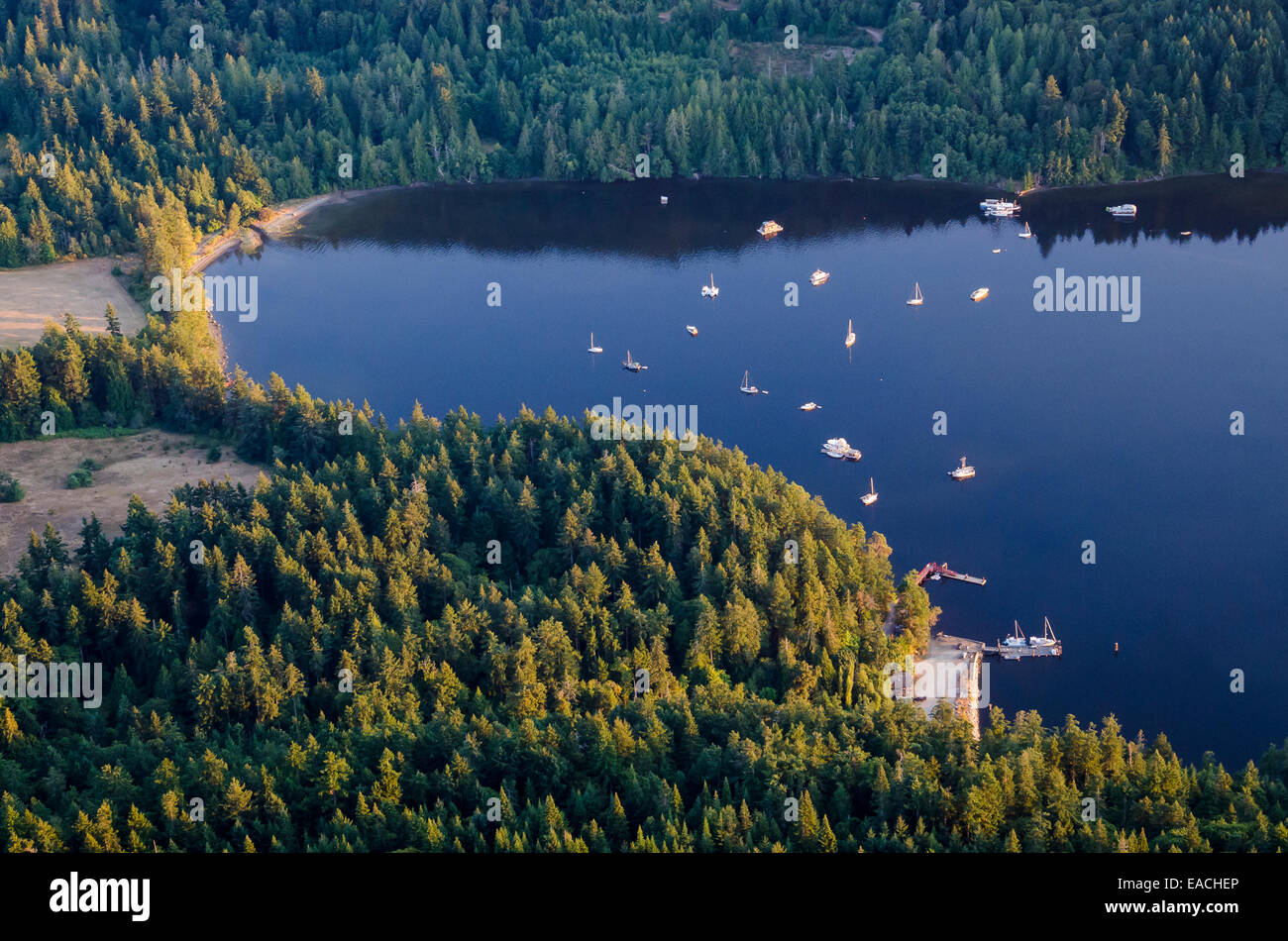 View of boats in Burgoyne Bay from Mt. Maxwell, Salt spring Island