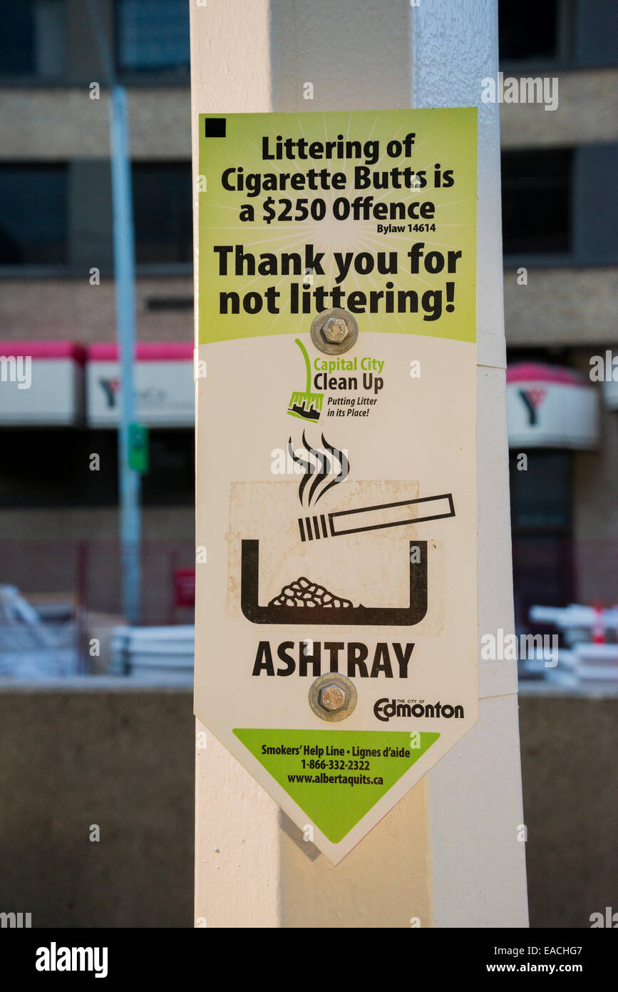 Thank you for not littering cigarettes sign Edmonton Alberta Canda Stock Photo