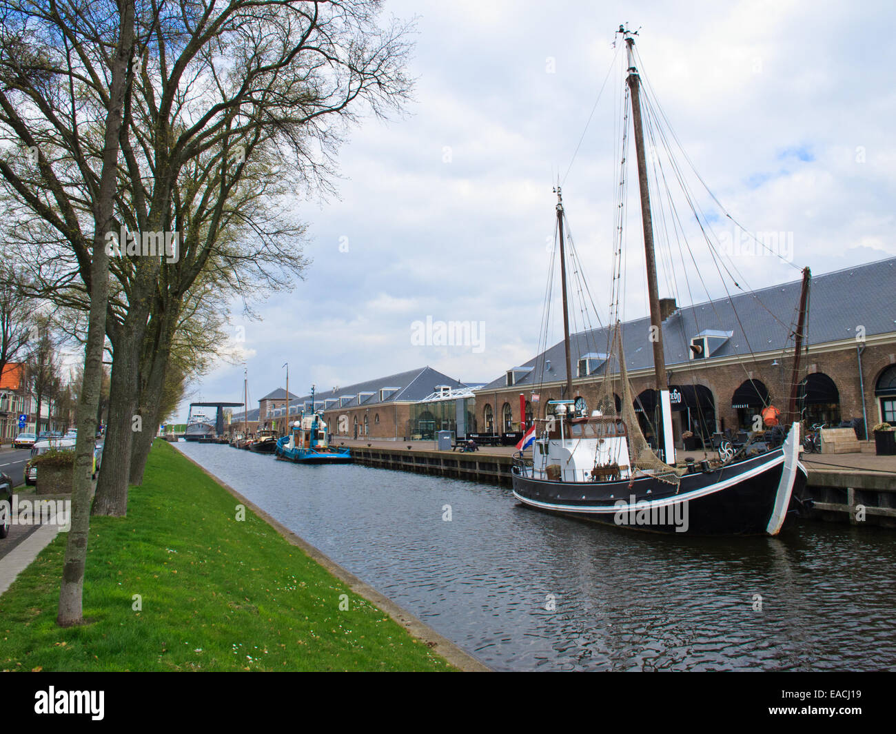 The canal in Den Helder, the top north town of Holland Stock Photo