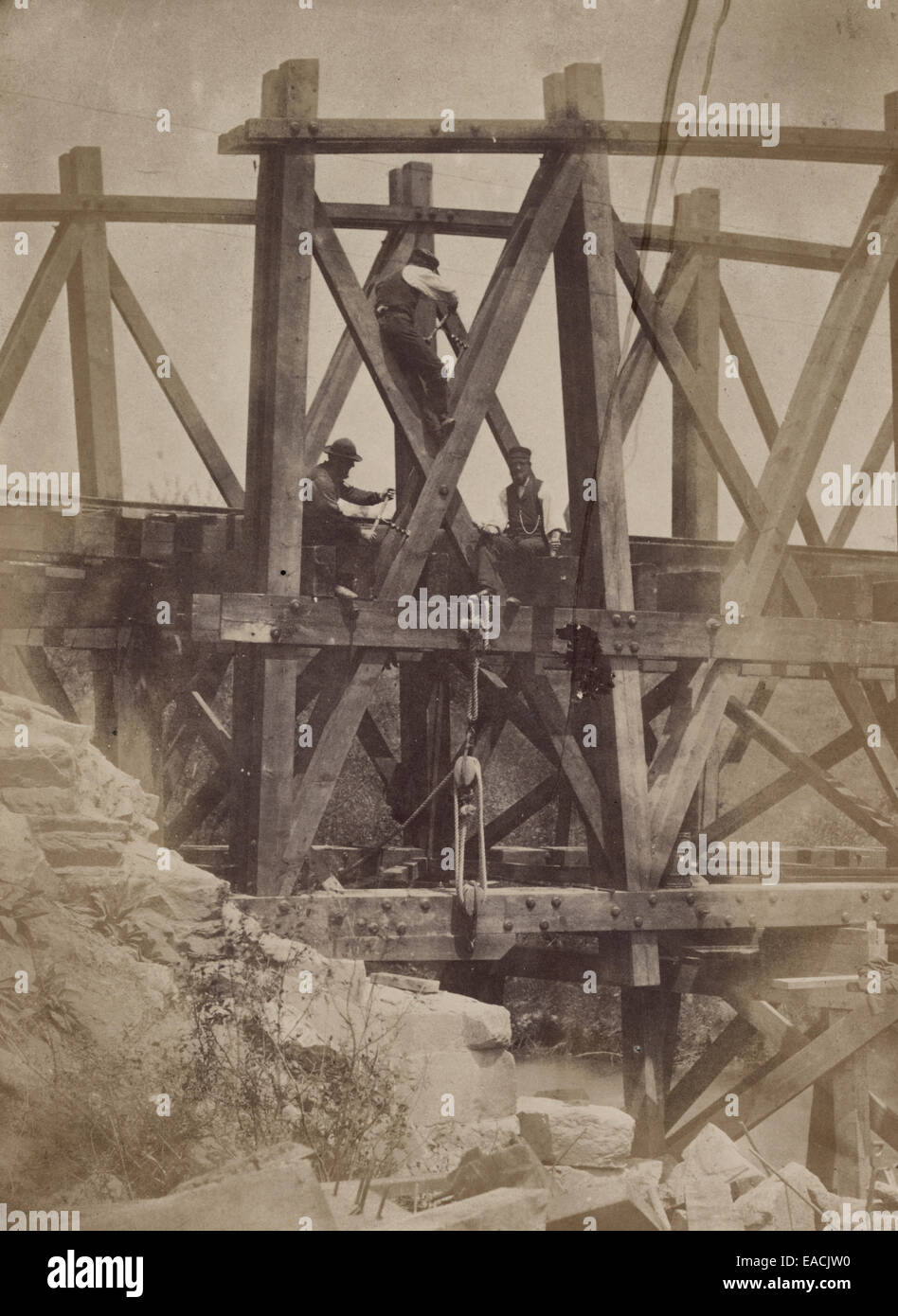 Military railroad operations in northern Virginia two men boring holes