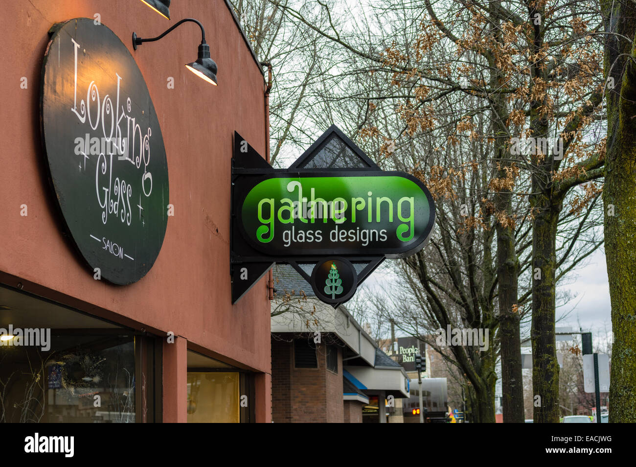Gathering glass designs sign and store front. Bellingham, Washington