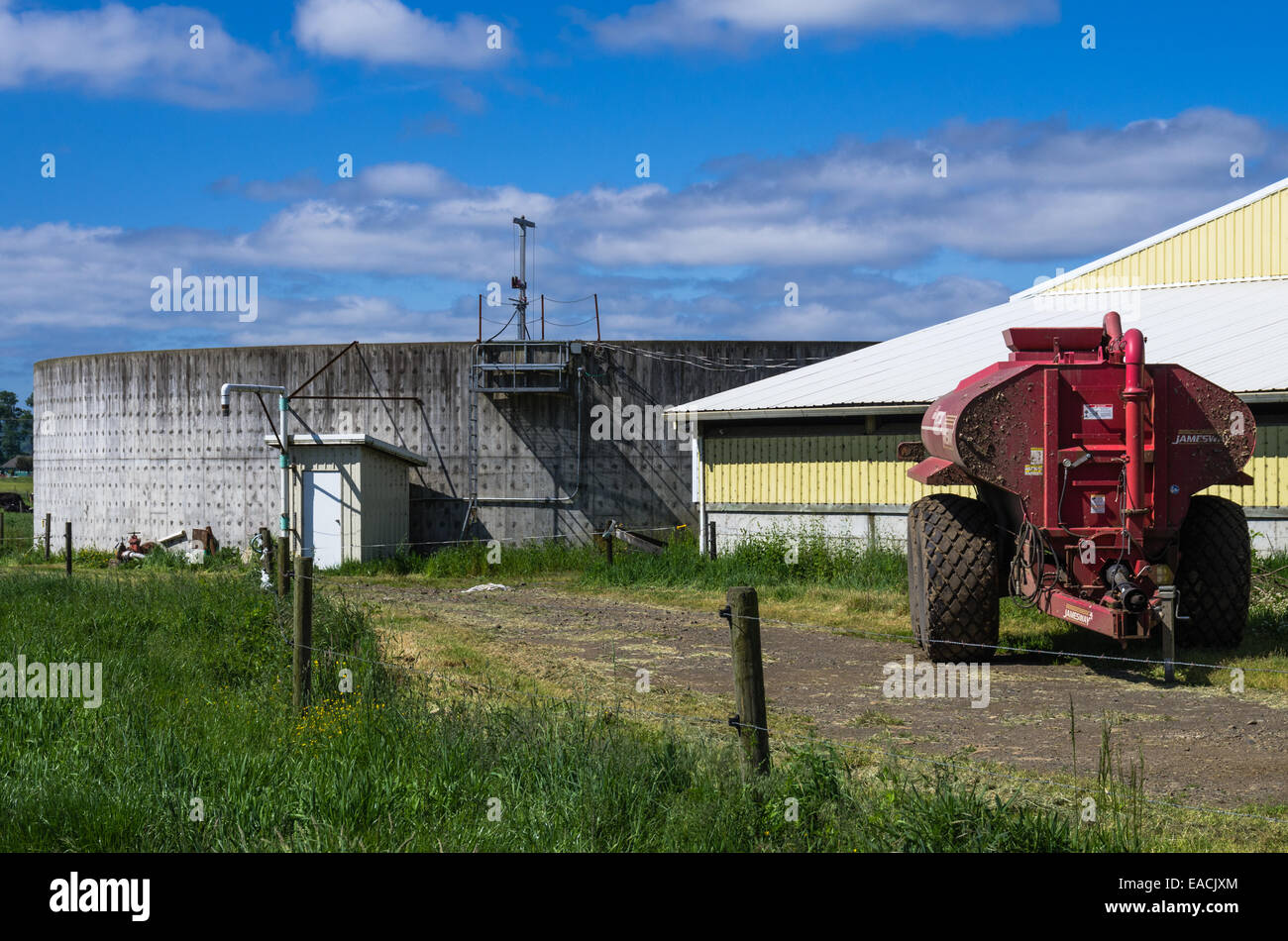 Liquid manure tank and spreader on a dairy farm.  Tillamook, Oregon Stock Photo