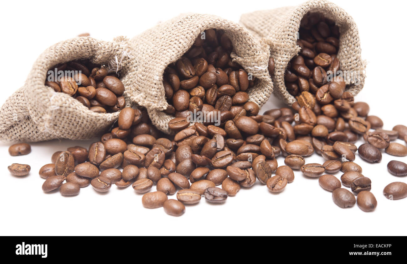 coffee beans in a sack isolated on white background Stock Photo - Alamy