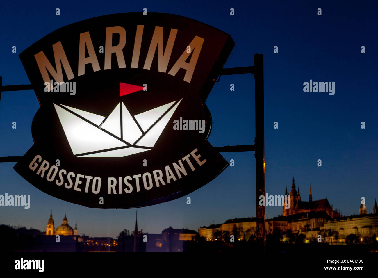 Grosseto Marina Restaurant Prague Czech Republic, Europe sign Stock Photo
