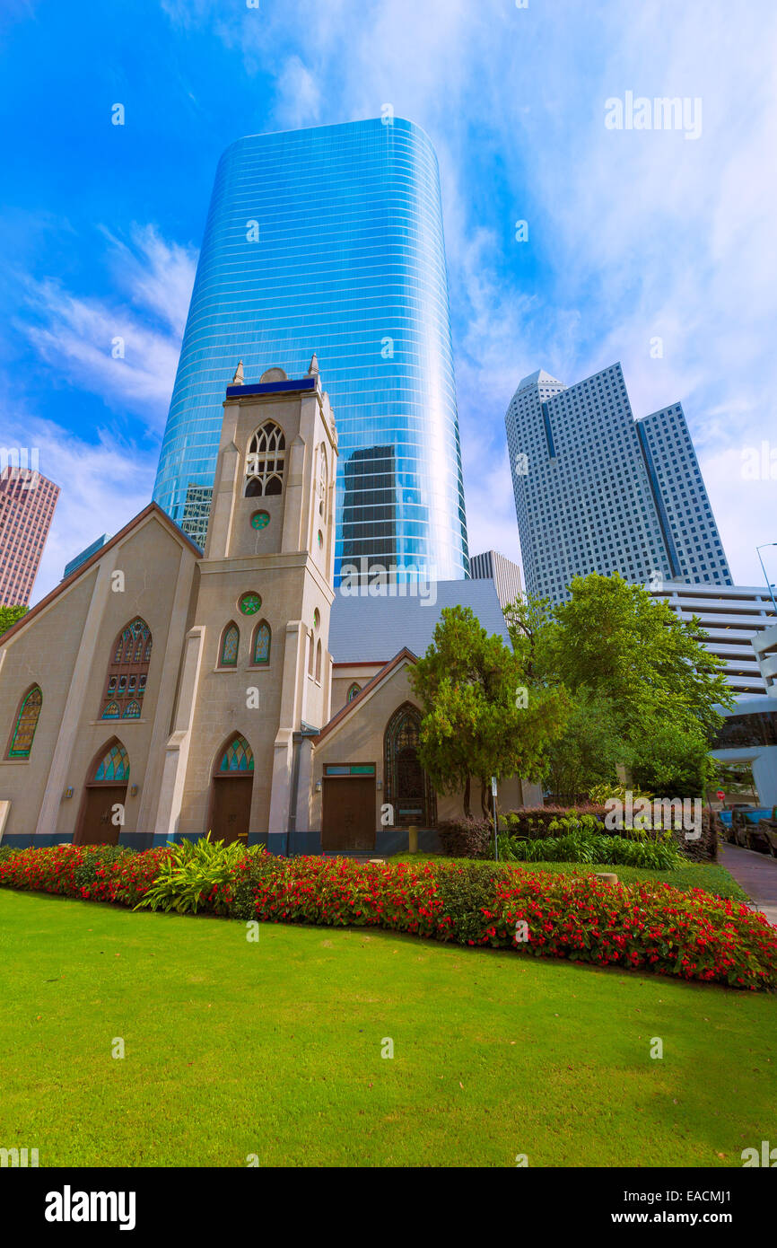 Houston cityscape and Antioch Baptist Church in Texas US Stock Photo