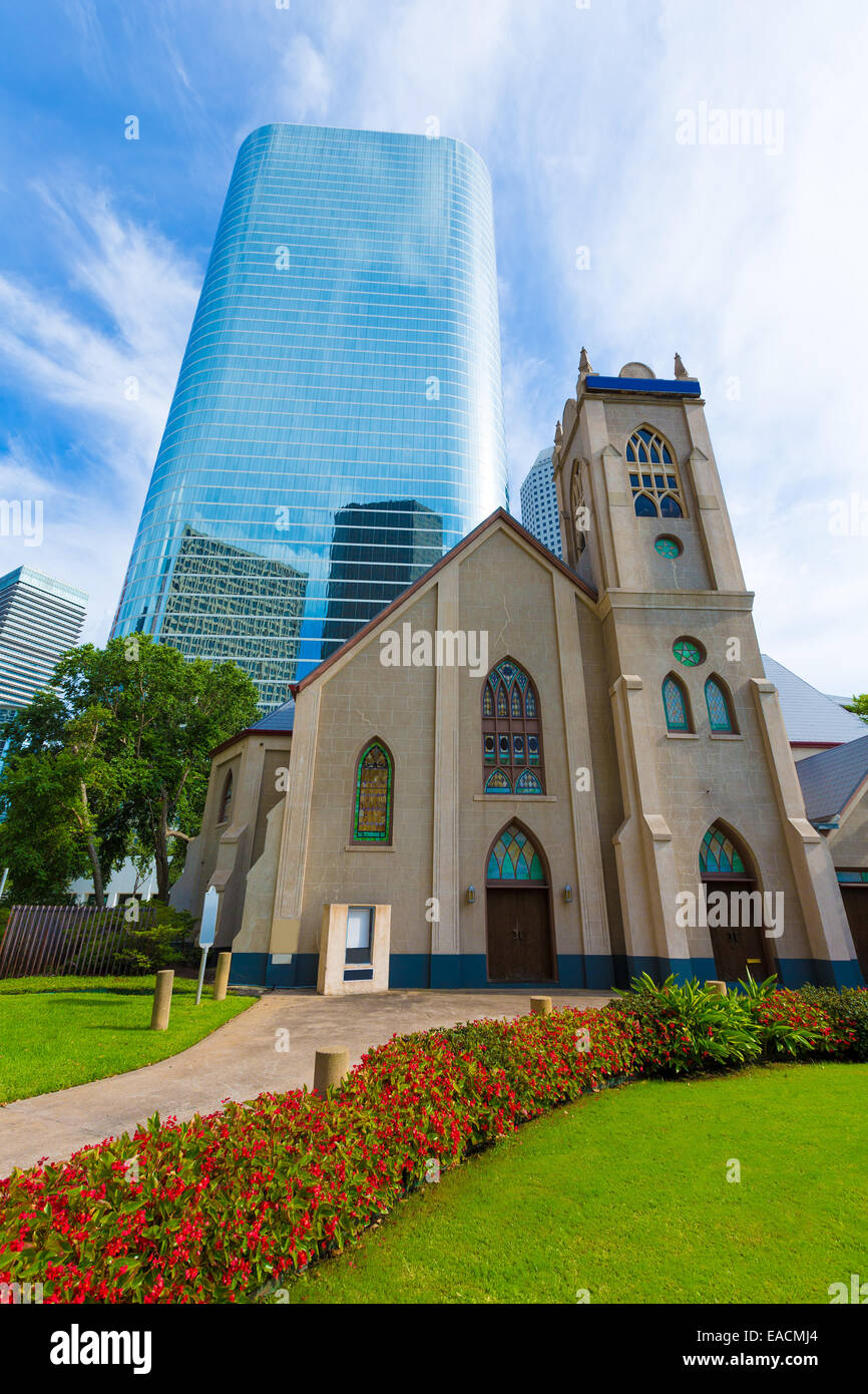Houston cityscape and Antioch Baptist Church in Texas US Stock Photo
