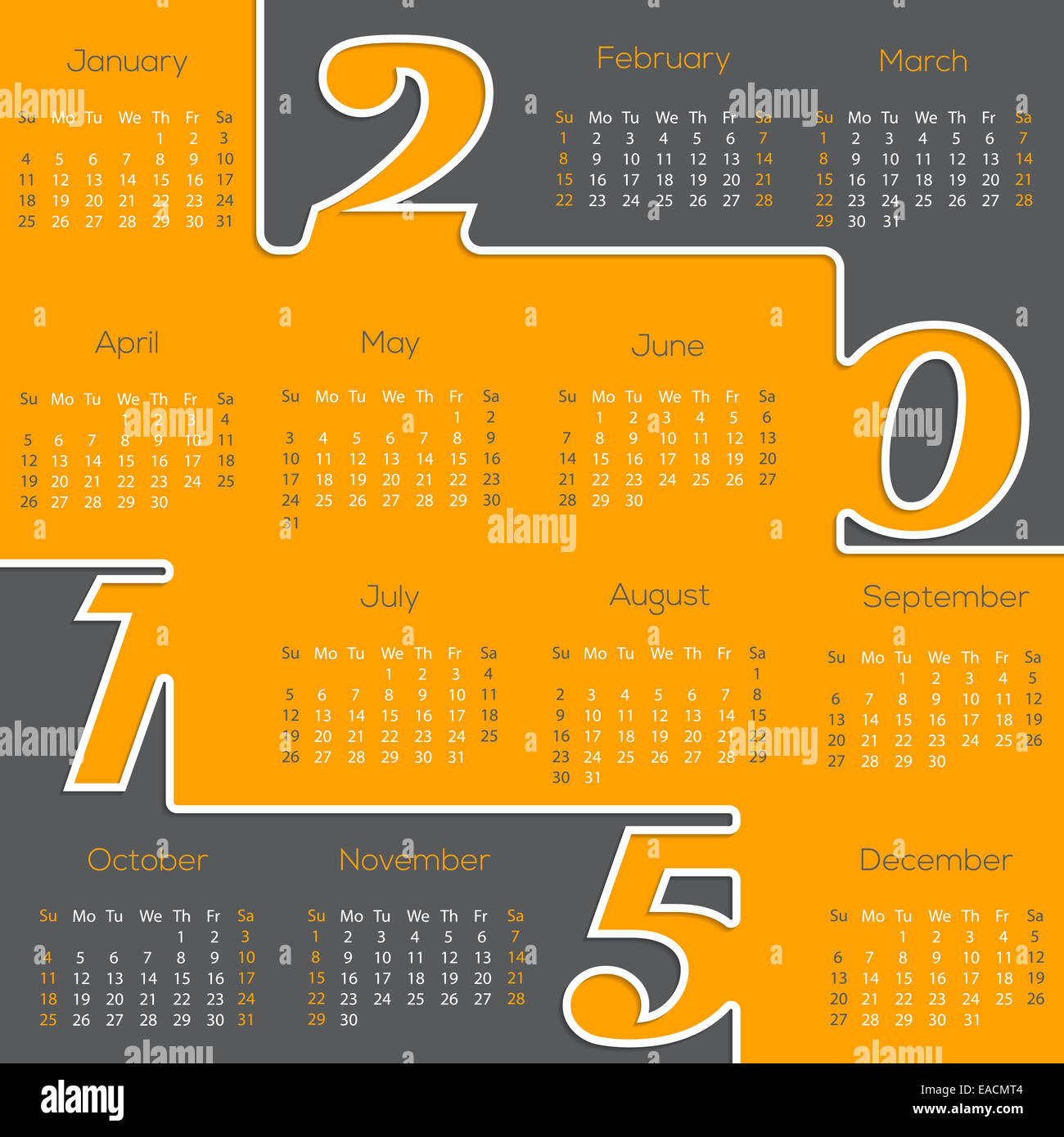 Cool New 15 Calendar Design In Gray Orange Color Stock Photo Alamy