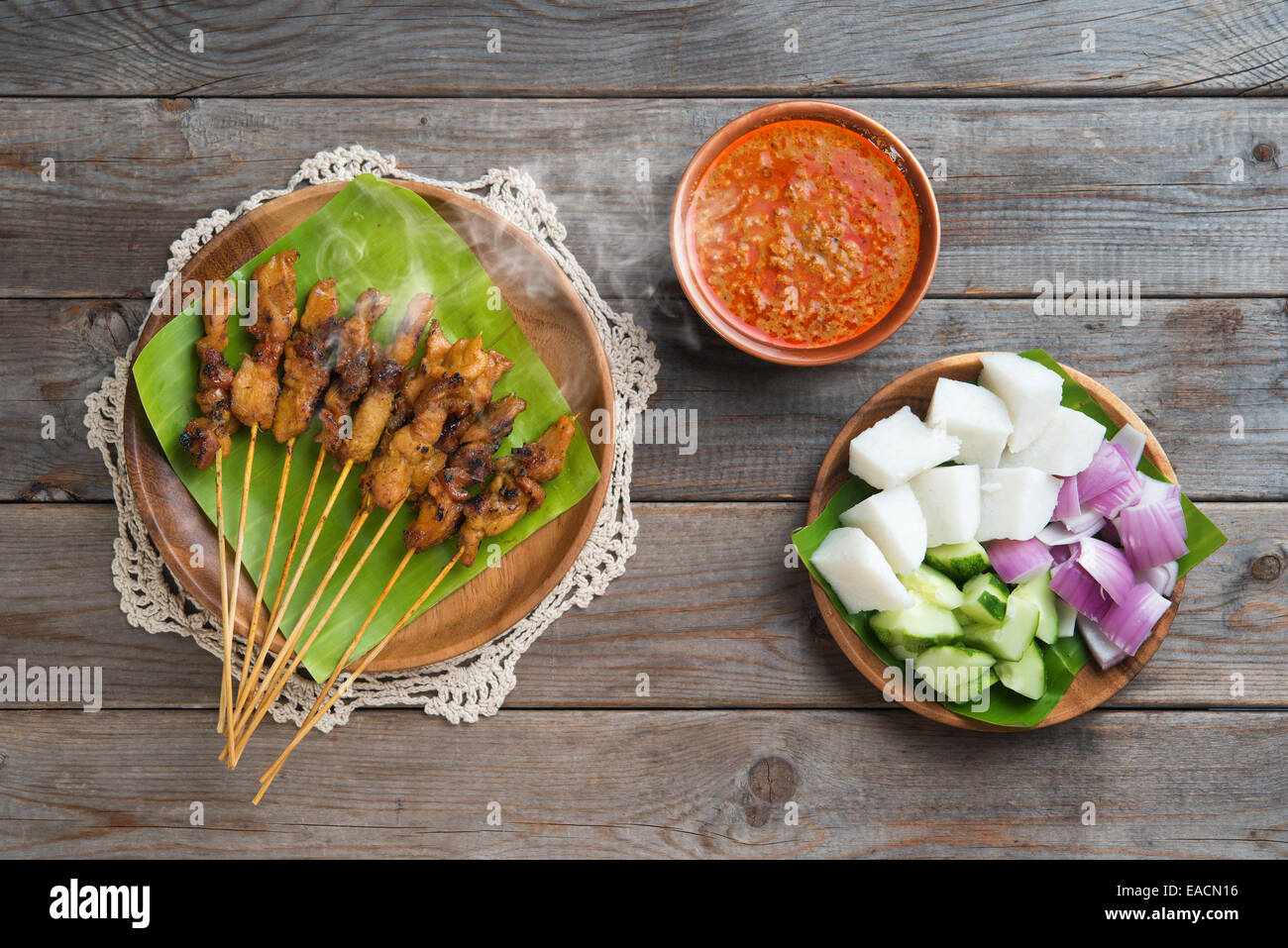 Hot and spicy Asian dish. Chicken sate or satay, skewered and grilled