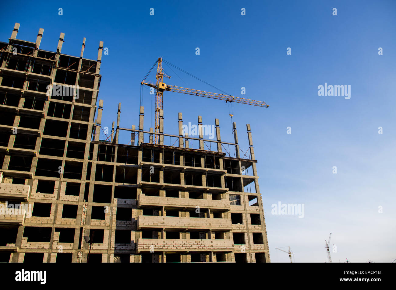 Construction of the new building of reinforced concrete and blocks Stock Photo