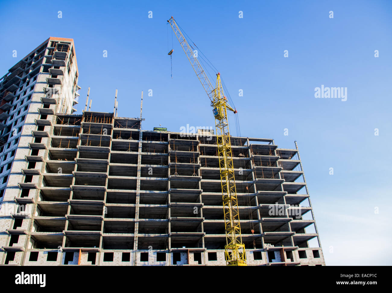 Construction of the new building of reinforced concrete and blocks Stock Photo